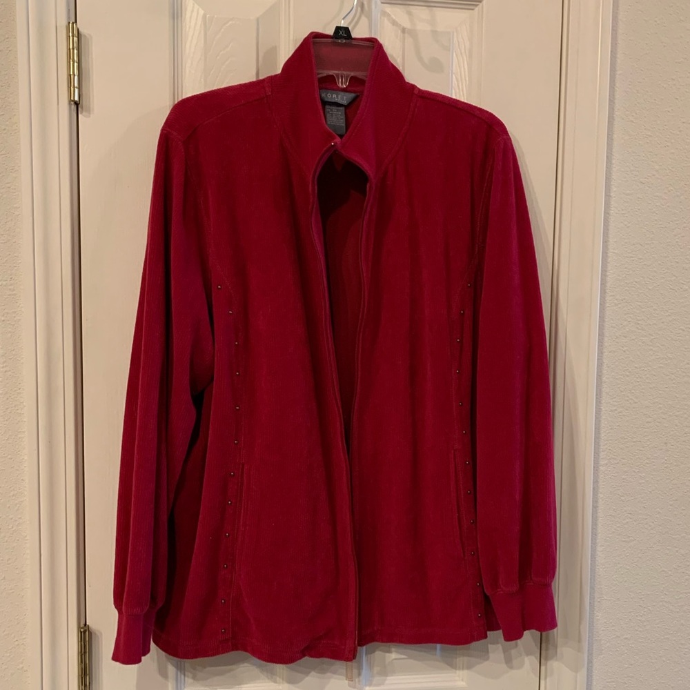 Ruby red track suit.